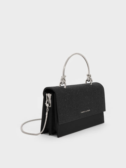 Kristine Glittered Wallet On Chain - Noir | CHARLES & KEITH