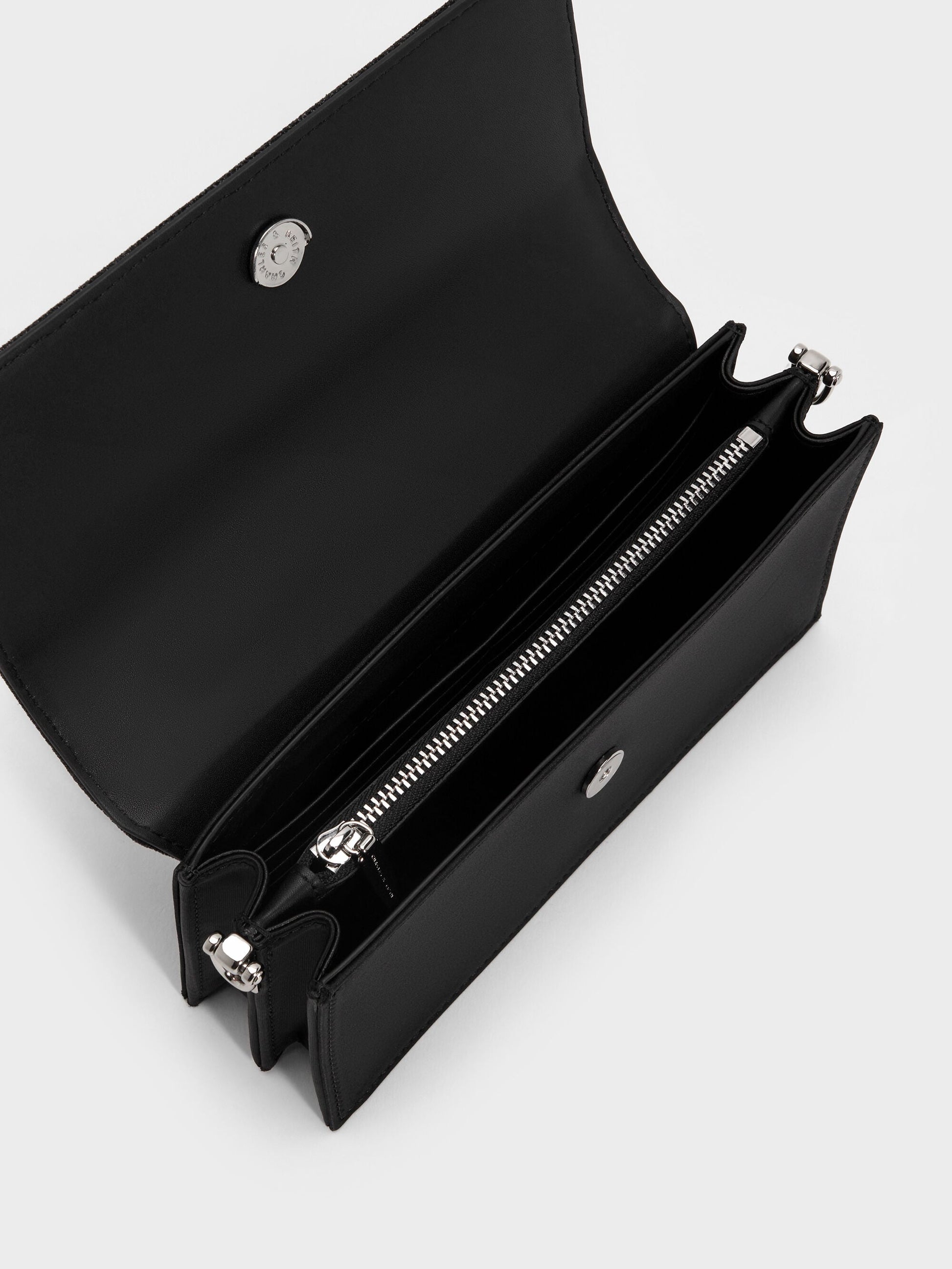 Kristine Glittered Wallet On Chain - Noir | CHARLES & KEITH
