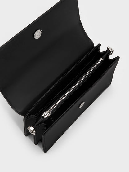 Kristine Glittered Wallet On Chain - Noir | CHARLES & KEITH