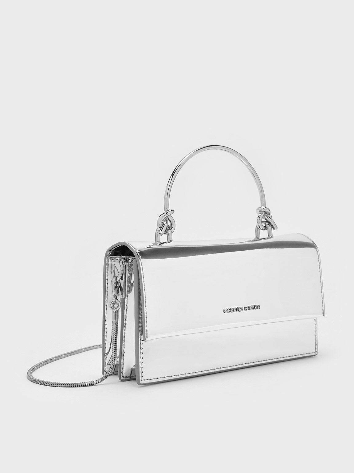 Kristine Metallic Sculptural-Handle Long Wallet - Silver | CHARLES & KEITH