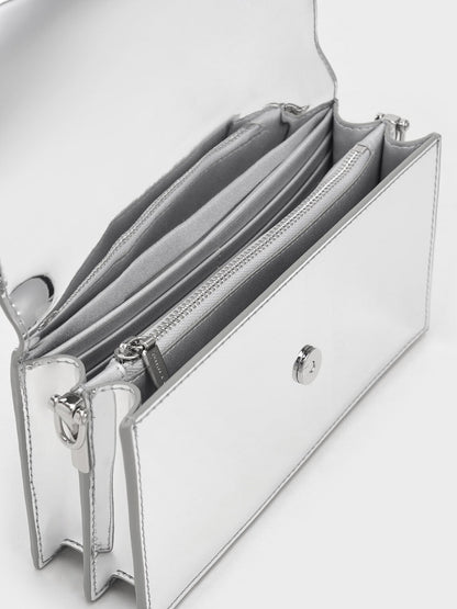 Kristine Metallic Sculptural-Handle Long Wallet - Silver | CHARLES & KEITH