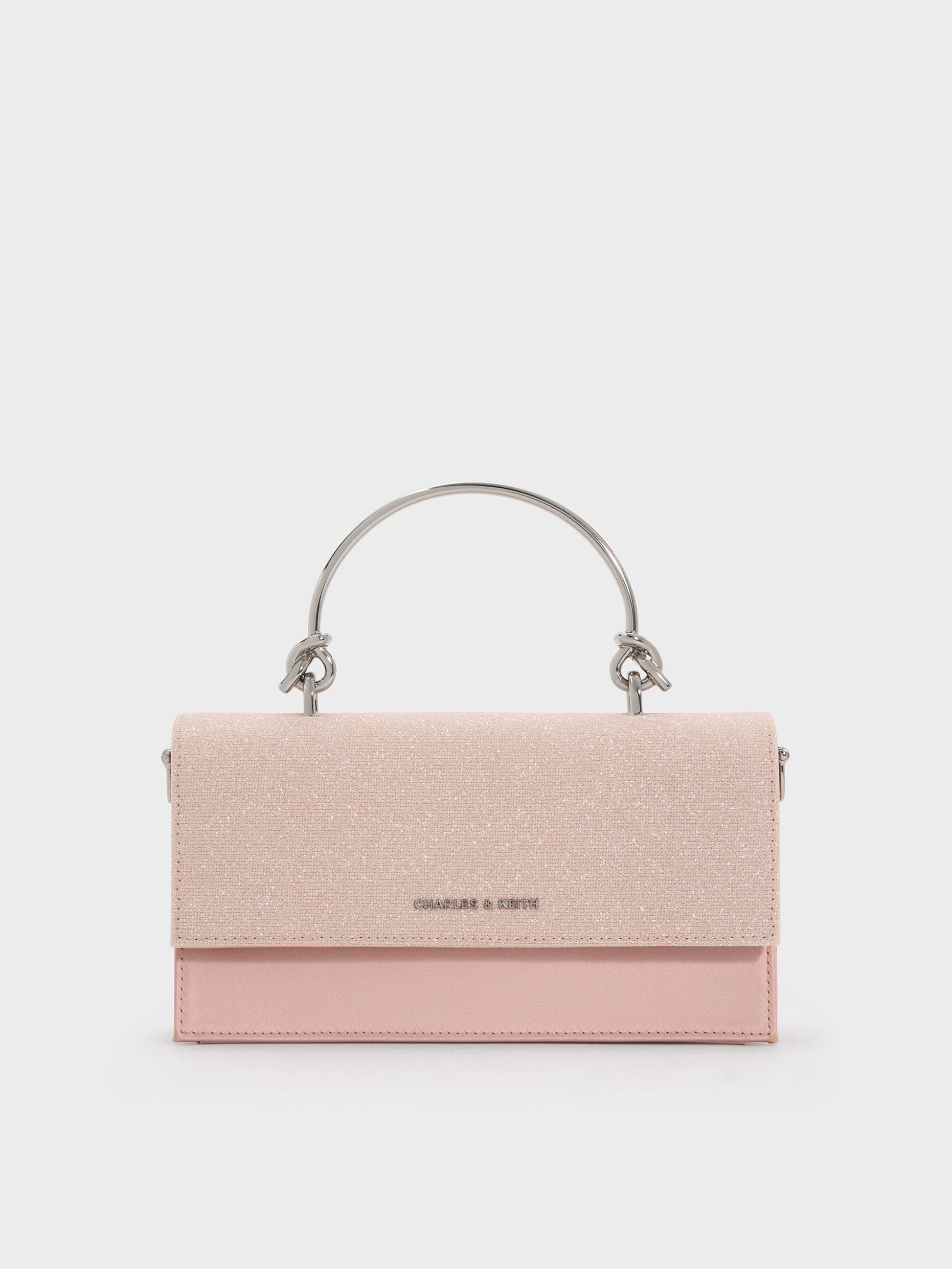 Kristine Glittered Wallet On Chain - Pink | CHARLES & KEITH
