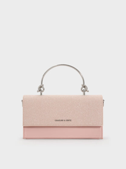 Kristine Glittered Wallet On Chain - Pink | CHARLES & KEITH