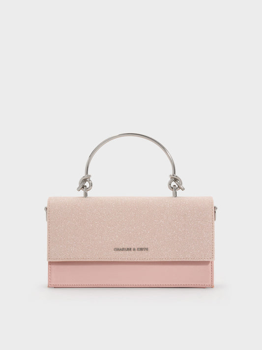 Kristine Glittered Wallet On Chain - Pink | CHARLES & KEITH