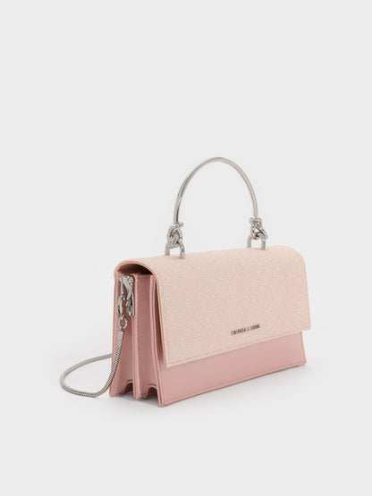 Kristine Glittered Wallet On Chain - Pink | CHARLES & KEITH