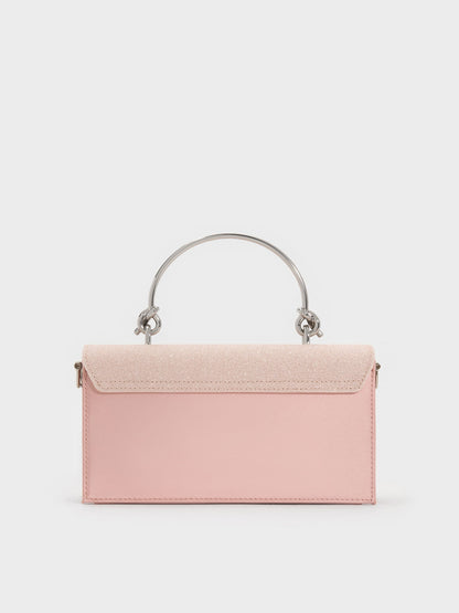 Kristine Glittered Wallet On Chain - Pink | CHARLES & KEITH