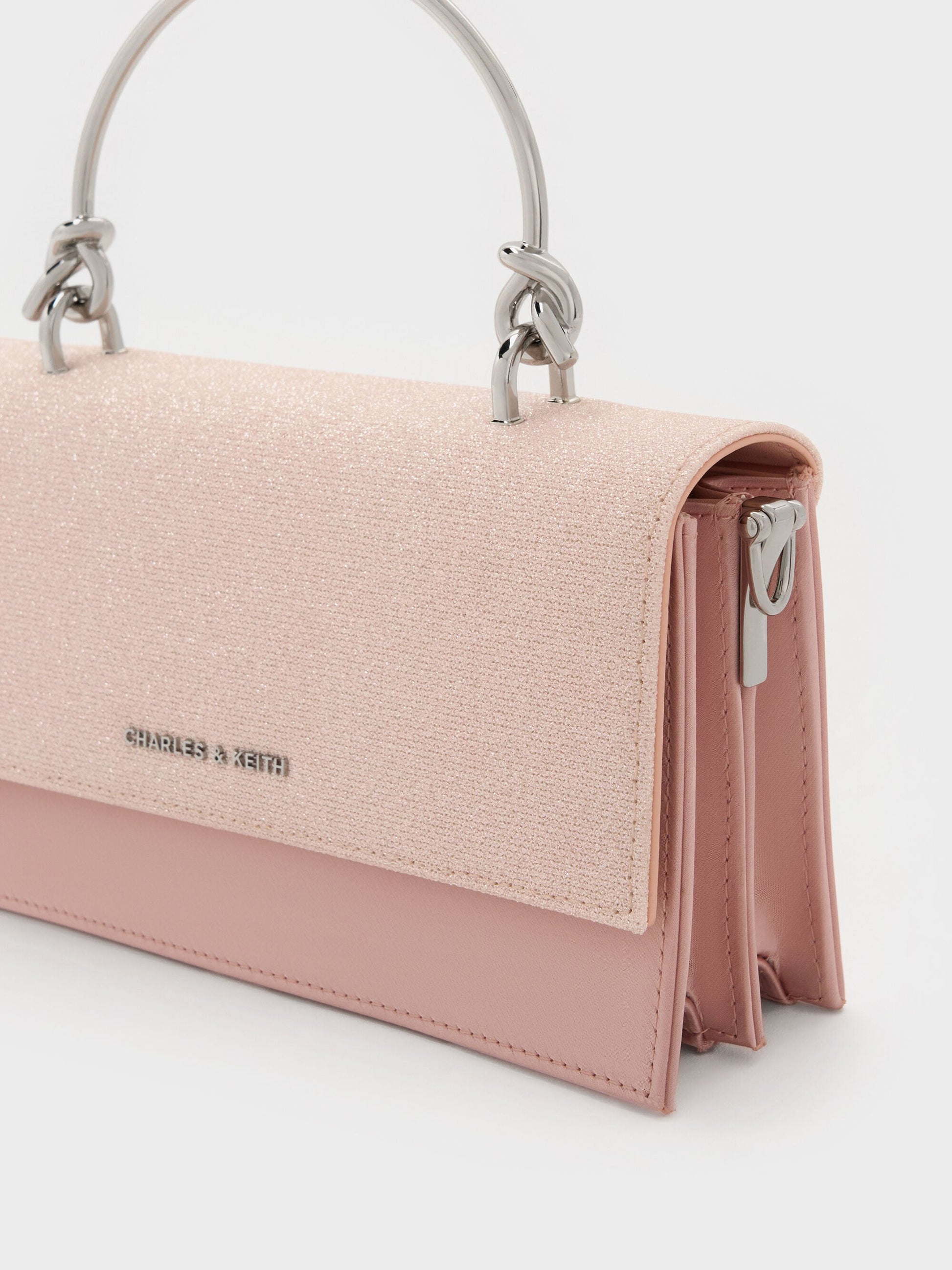 Kristine Glittered Wallet On Chain - Pink | CHARLES & KEITH