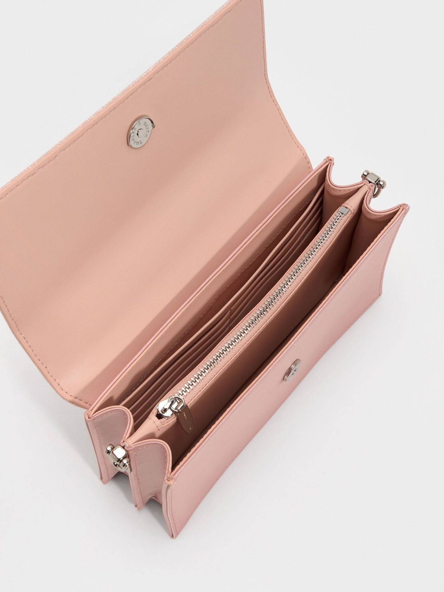 Kristine Glittered Wallet On Chain - Pink | CHARLES & KEITH