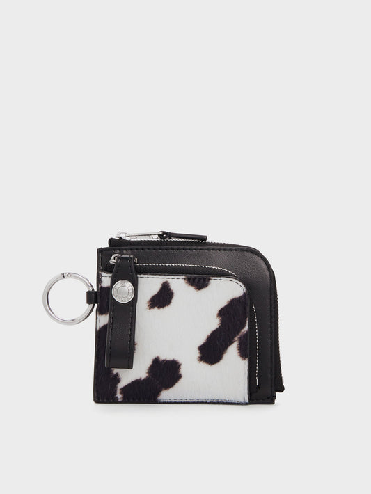 Vega Furry Cow-Print Zip-Around Pouch - Multi | CHARLES & KEITH
