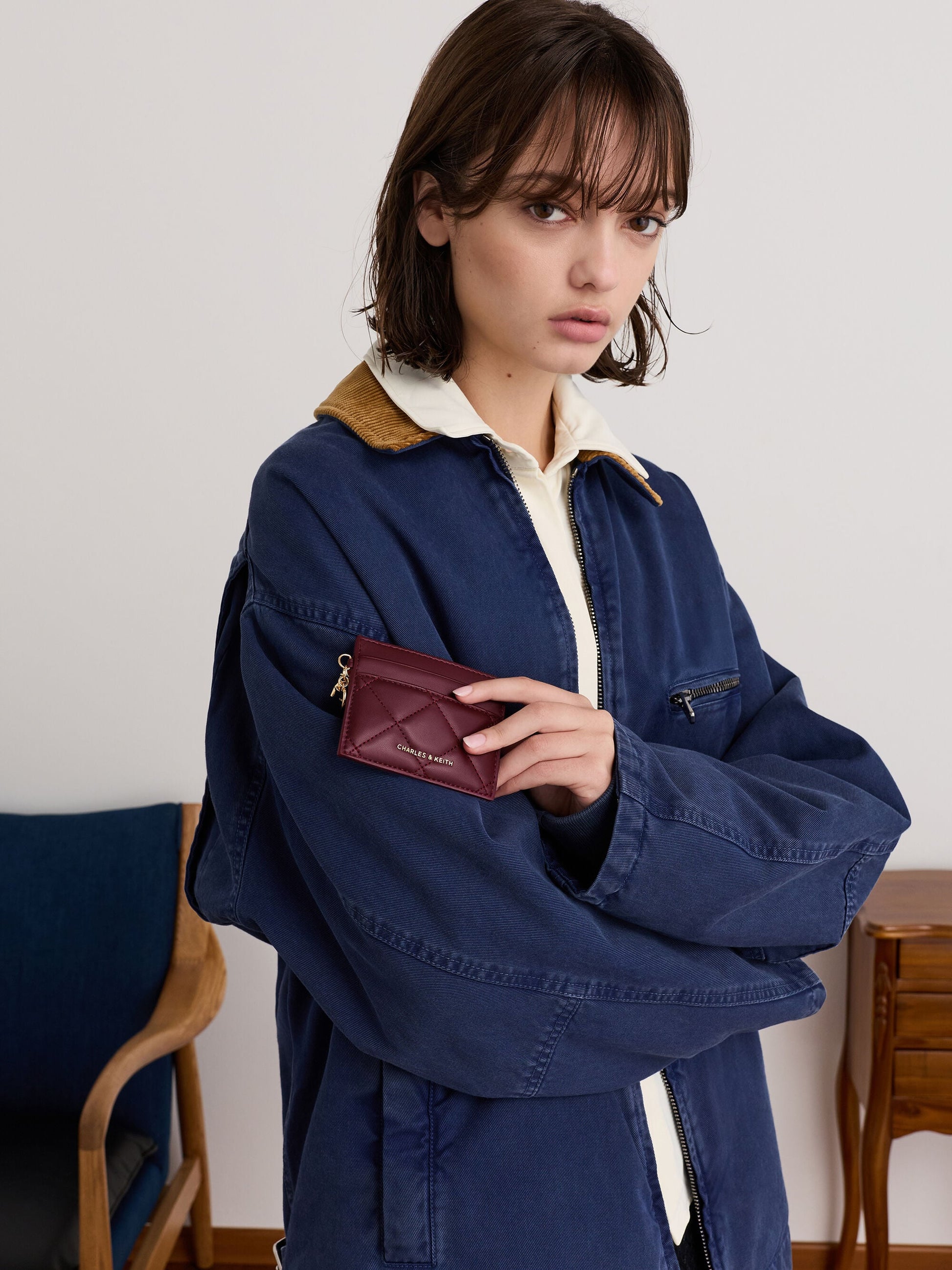 Arrietty Quilted Card Holder - Wineberry Red | CHARLES & KEITH