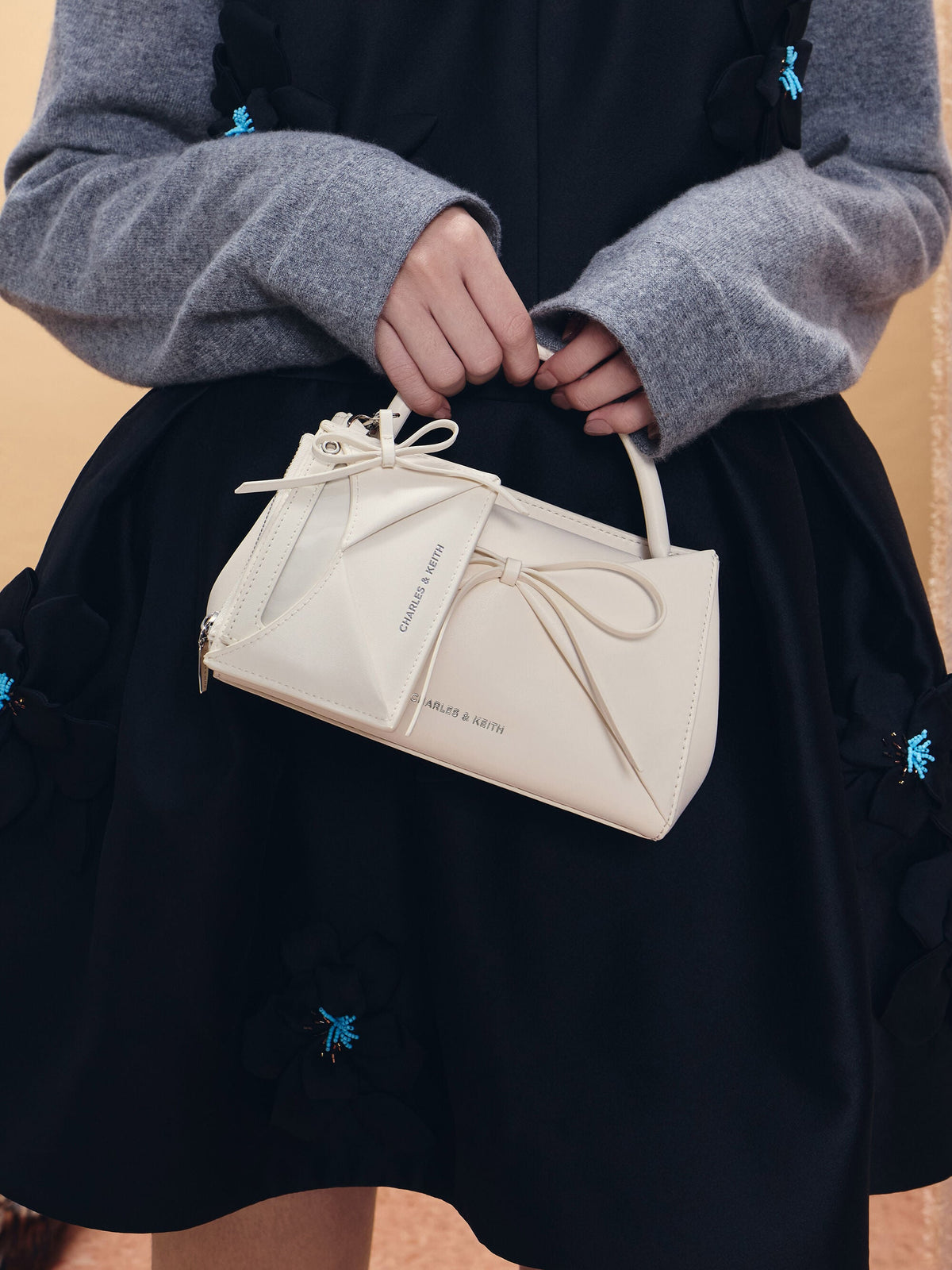 Hazel Bow Panelled Card Holder - Cream | CHARLES & KEITH