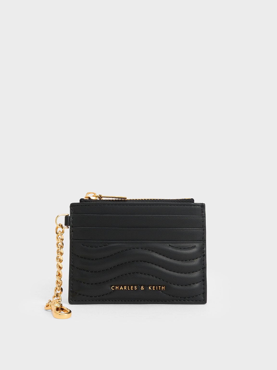 Aubrielle Wavy-Stitch Card Holder - Black | CHARLES & KEITH