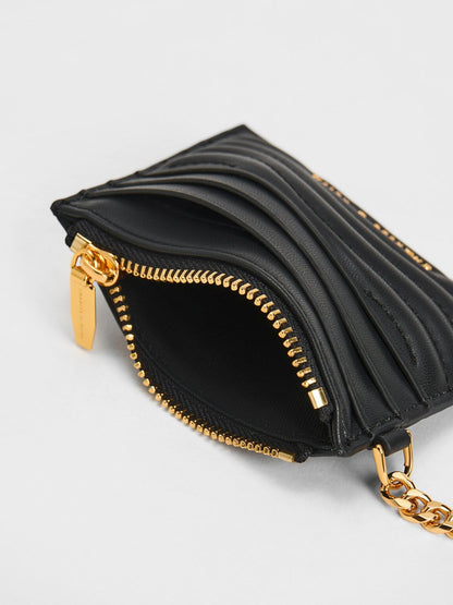 Aubrielle Wavy-Stitch Card Holder - Black | CHARLES & KEITH