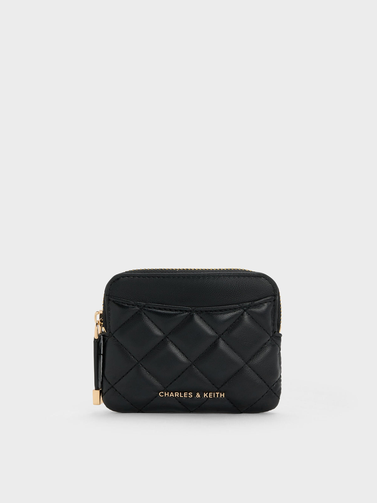 Alva Quilted Top-Zip Card Holder - Black | CHARLES & KEITH
