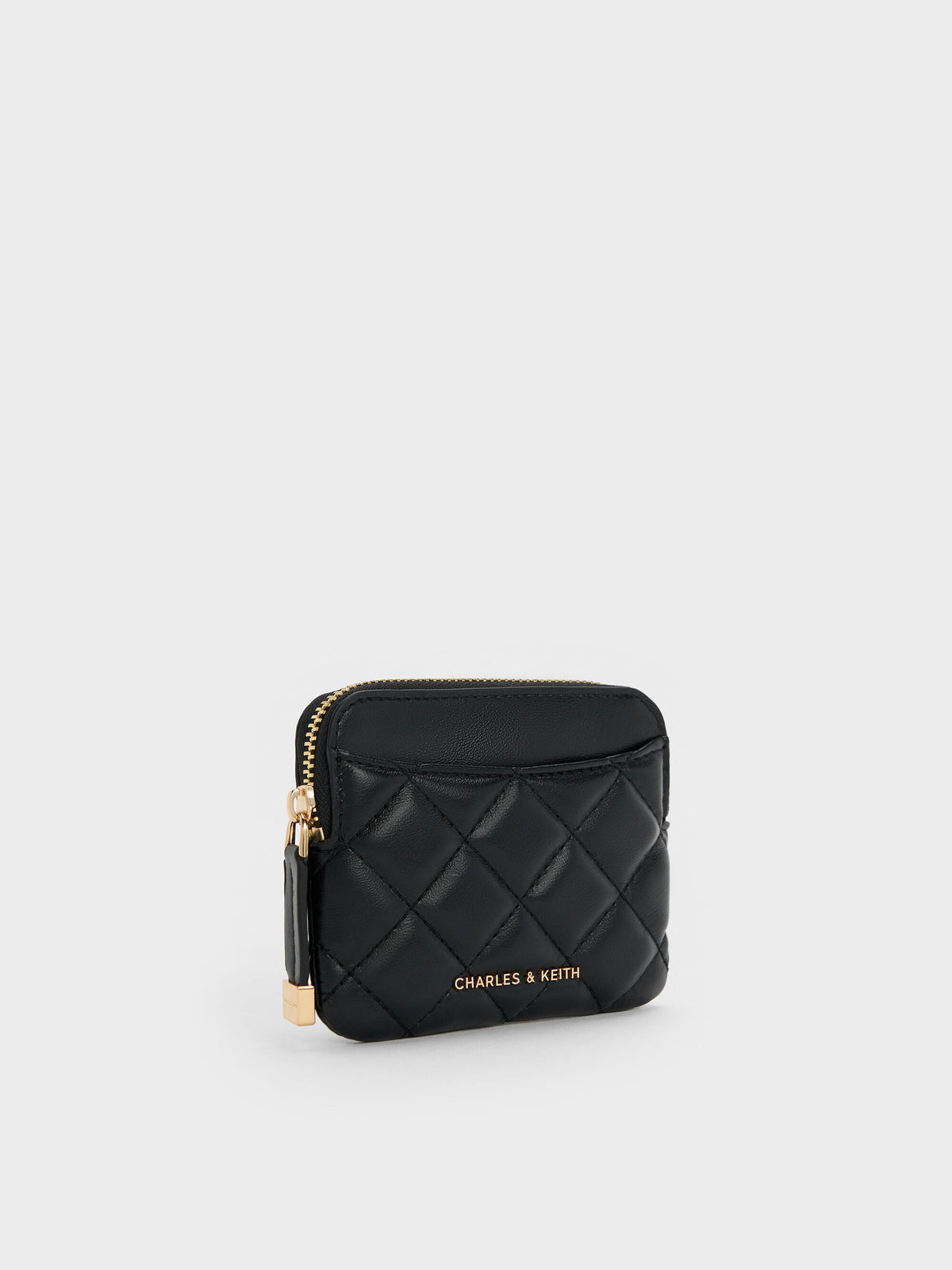Alva Quilted Top-Zip Card Holder - Black | CHARLES & KEITH