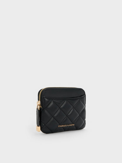 Alva Quilted Top-Zip Card Holder - Black | CHARLES & KEITH
