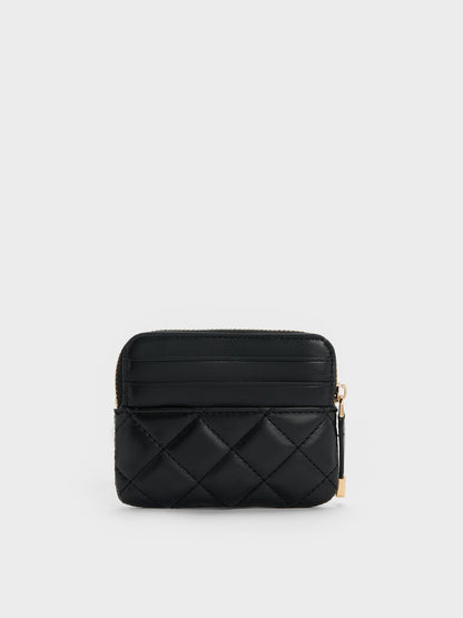 Alva Quilted Top-Zip Card Holder - Black | CHARLES & KEITH