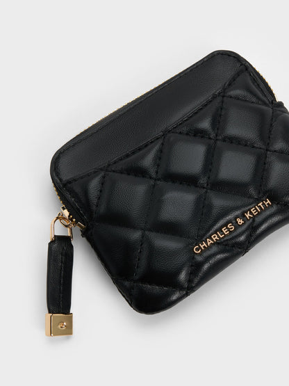 Alva Quilted Top-Zip Card Holder - Black | CHARLES & KEITH