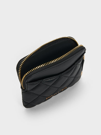 Alva Quilted Top-Zip Card Holder - Black | CHARLES & KEITH