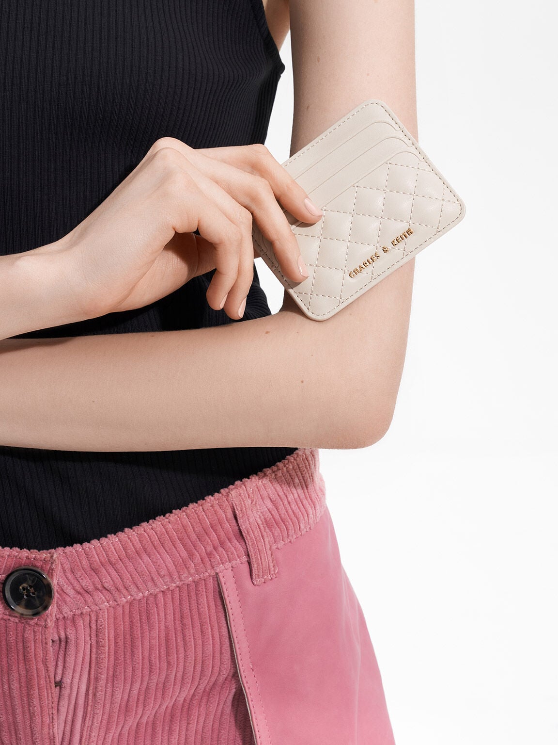 Cleo Quilted Card Holder - Ivory | CHARLES & KEITH