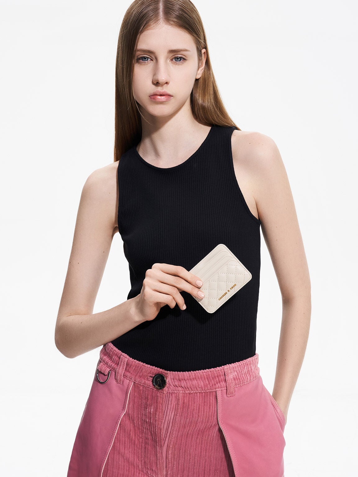 Cleo Quilted Card Holder - Ivory | CHARLES & KEITH