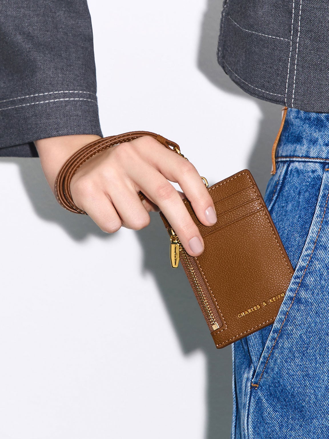 Twilia Card Holder With Lanyard - Chocolate | CHARLES & KEITH