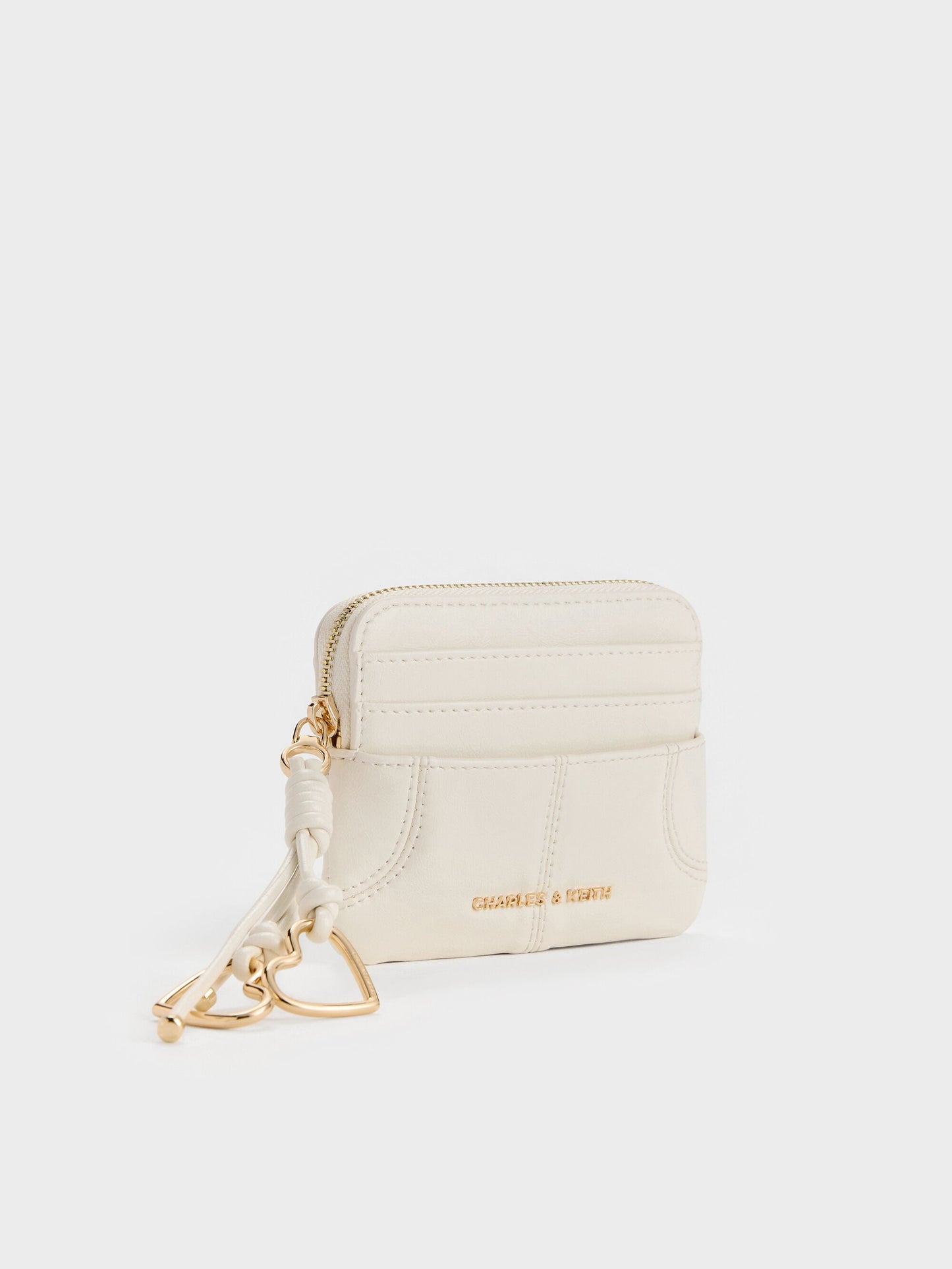 Ciara Top-Zip Card Holder - Cream | CHARLES & KEITH