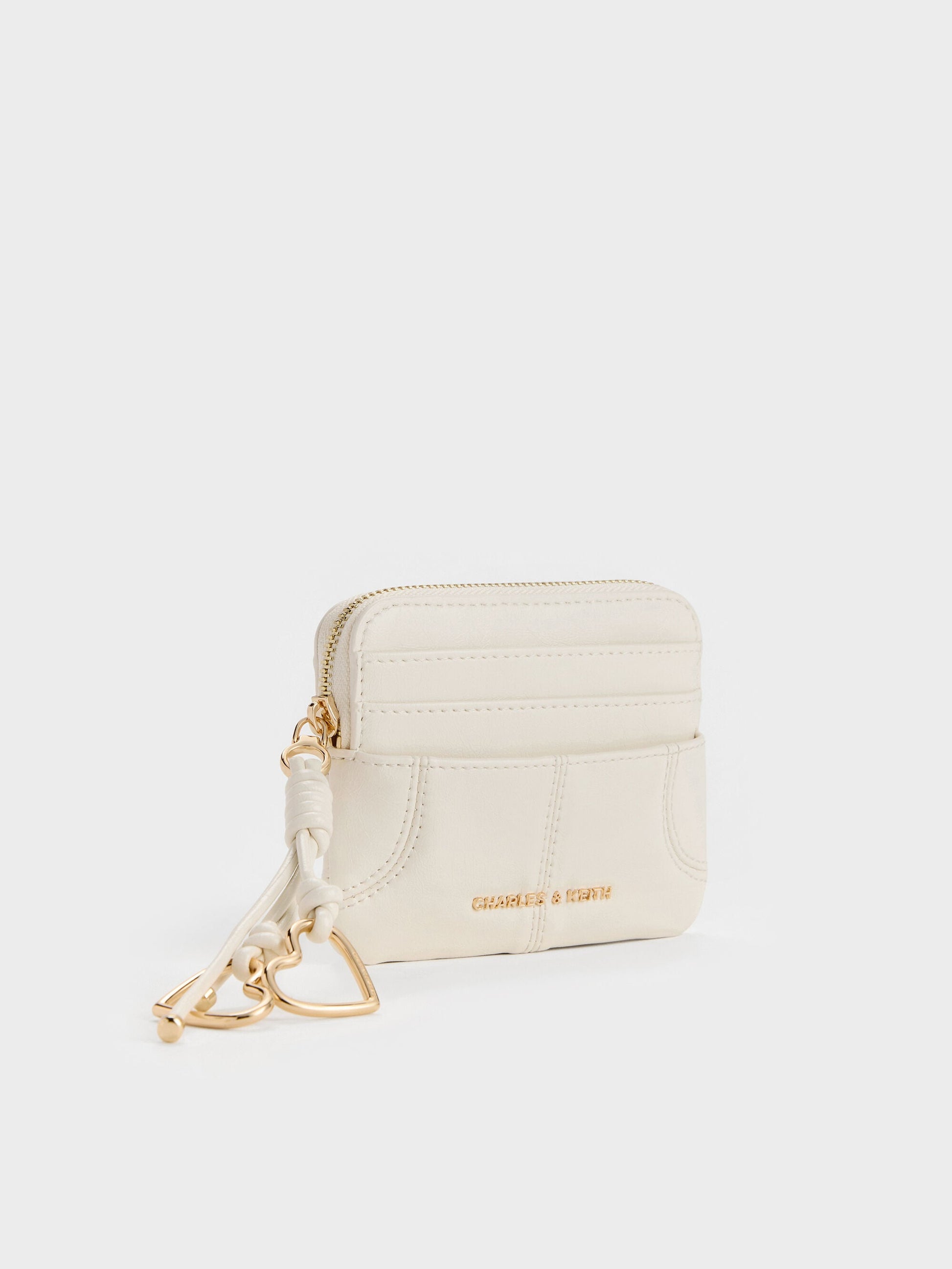 Ciara Top-Zip Card Holder - Cream | CHARLES & KEITH
