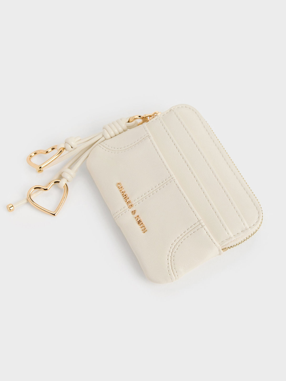 Ciara Top-Zip Card Holder - Cream | CHARLES & KEITH