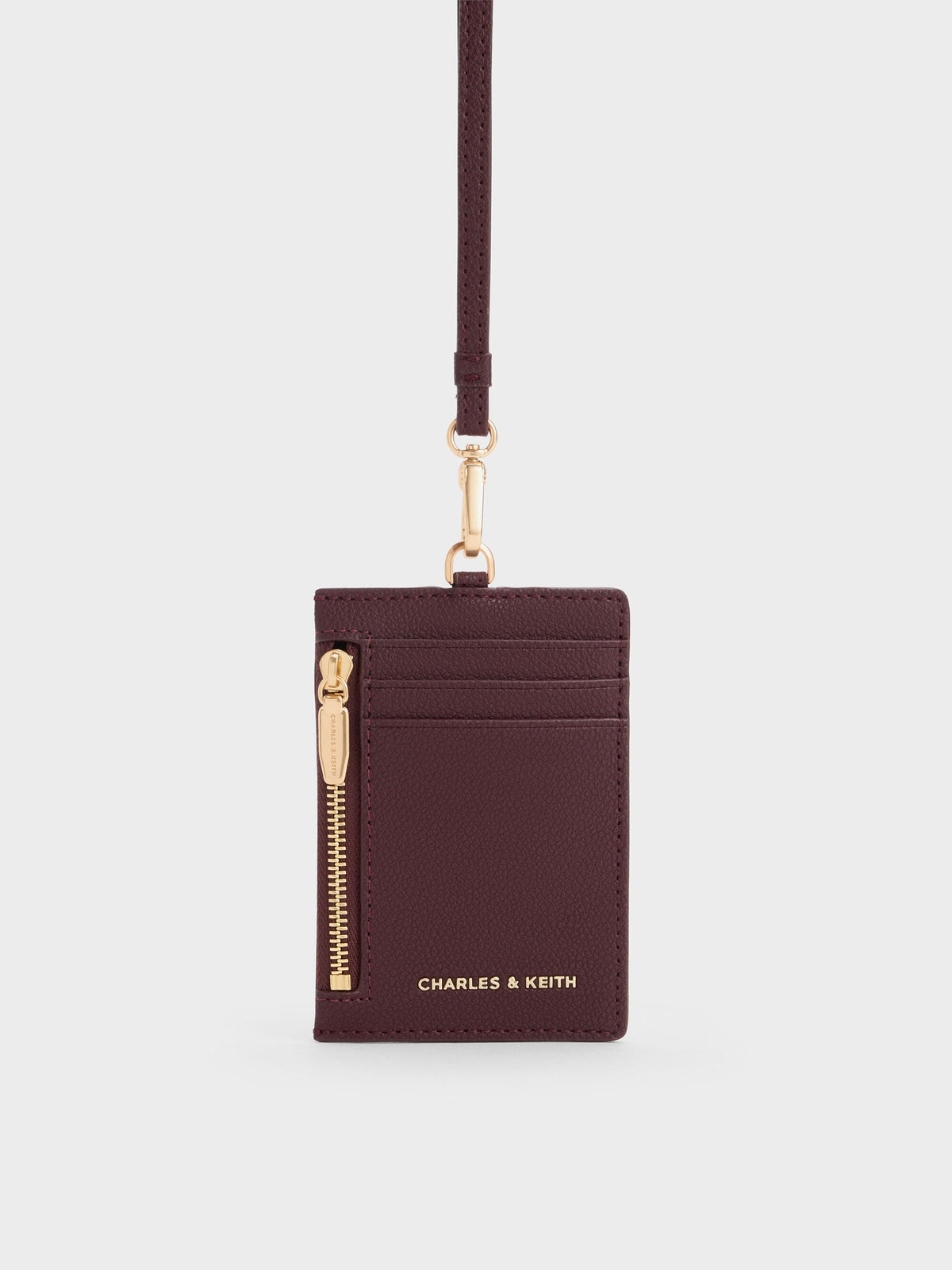 Twilia Card Holder With Lanyard - Wineberry Red | CHARLES & KEITH