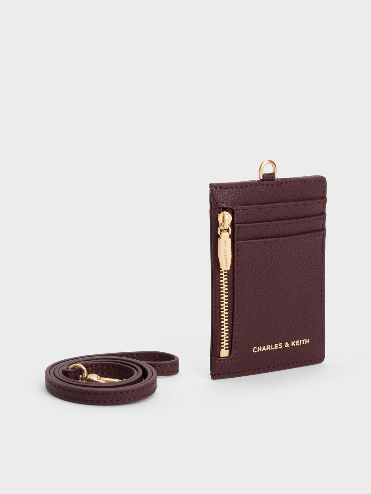 Twilia Card Holder With Lanyard - Wineberry Red | CHARLES & KEITH