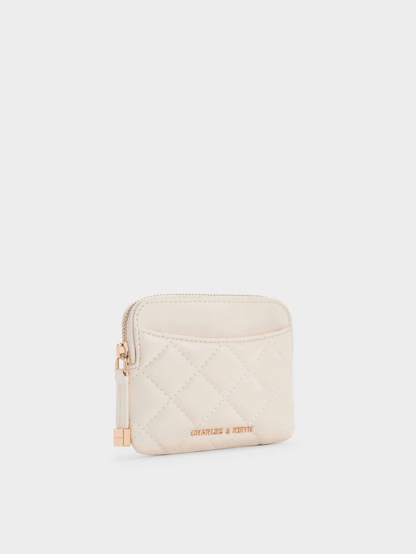 Alva Quilted Top-Zip Card Holder - Cream | CHARLES & KEITH
