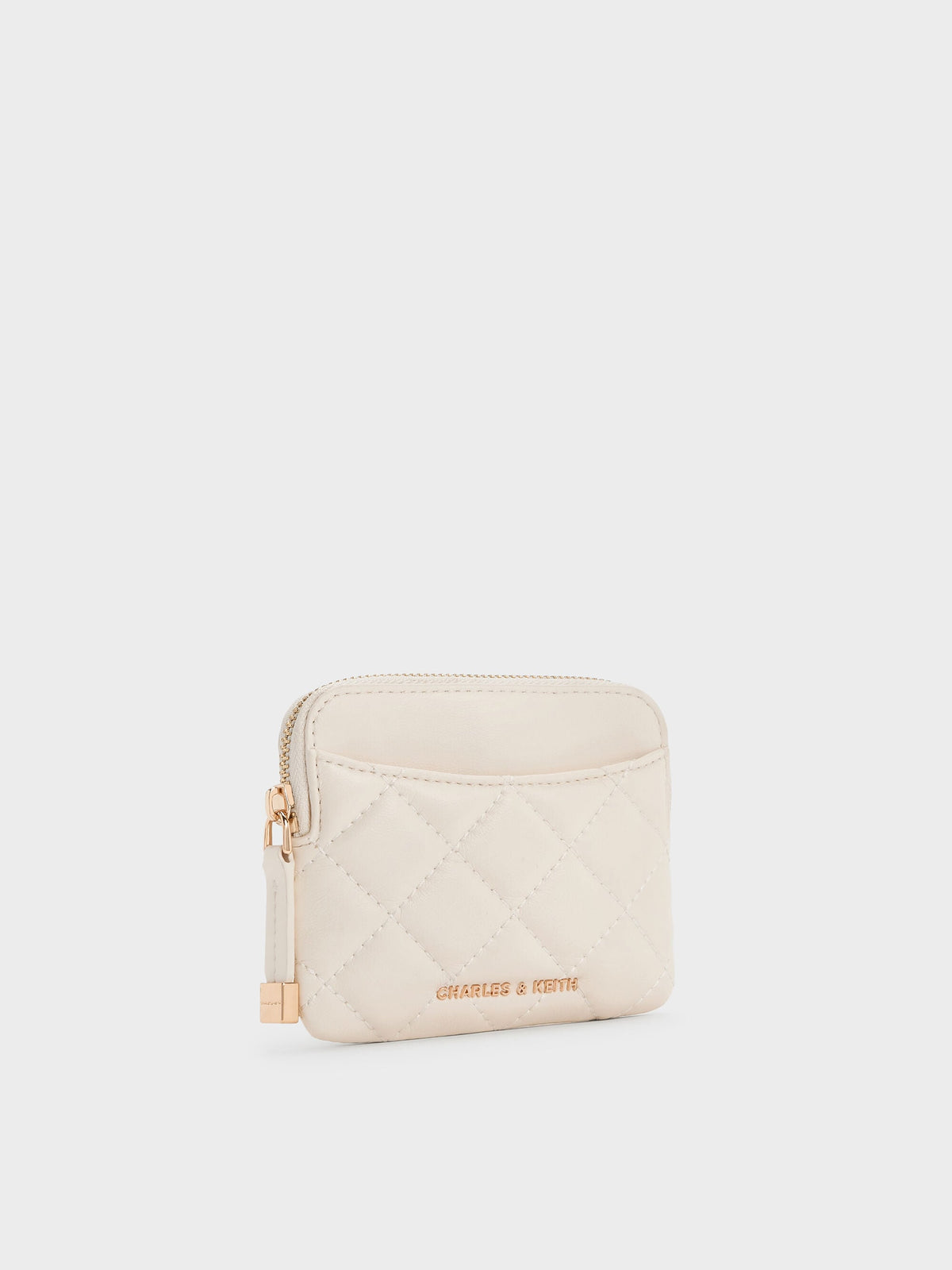 Alva Quilted Top-Zip Card Holder - Cream | CHARLES & KEITH