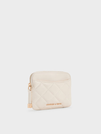 Alva Quilted Top-Zip Card Holder - Cream | CHARLES & KEITH