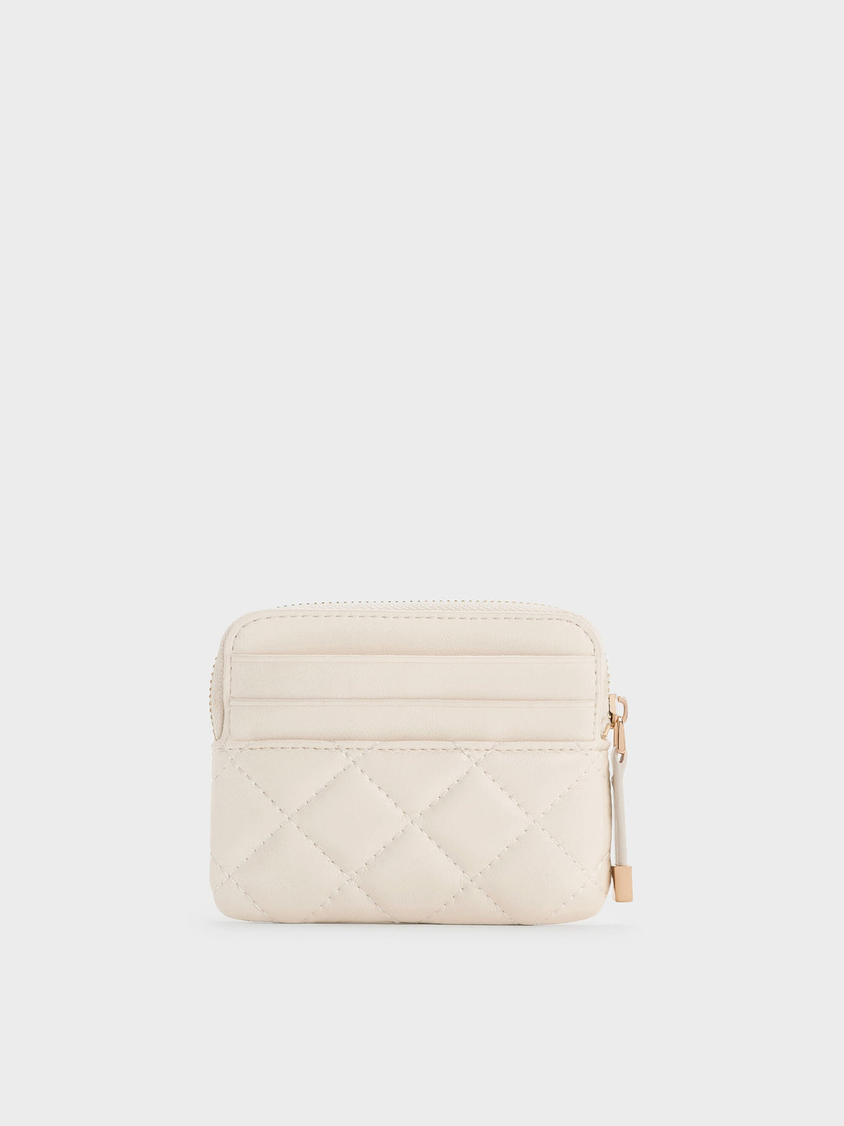 Alva Quilted Top-Zip Card Holder - Cream | CHARLES & KEITH