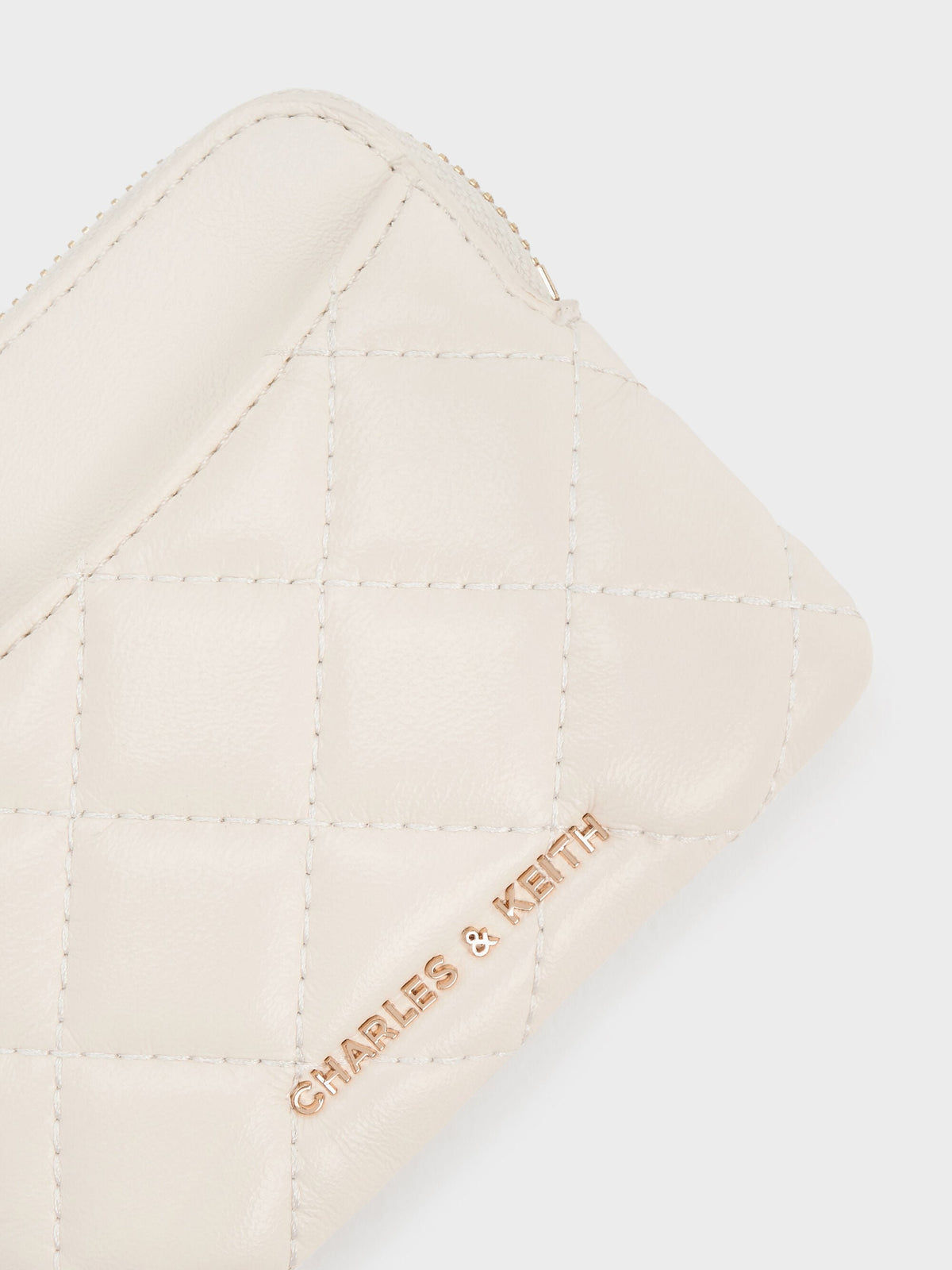 Alva Quilted Top-Zip Card Holder - Cream | CHARLES & KEITH