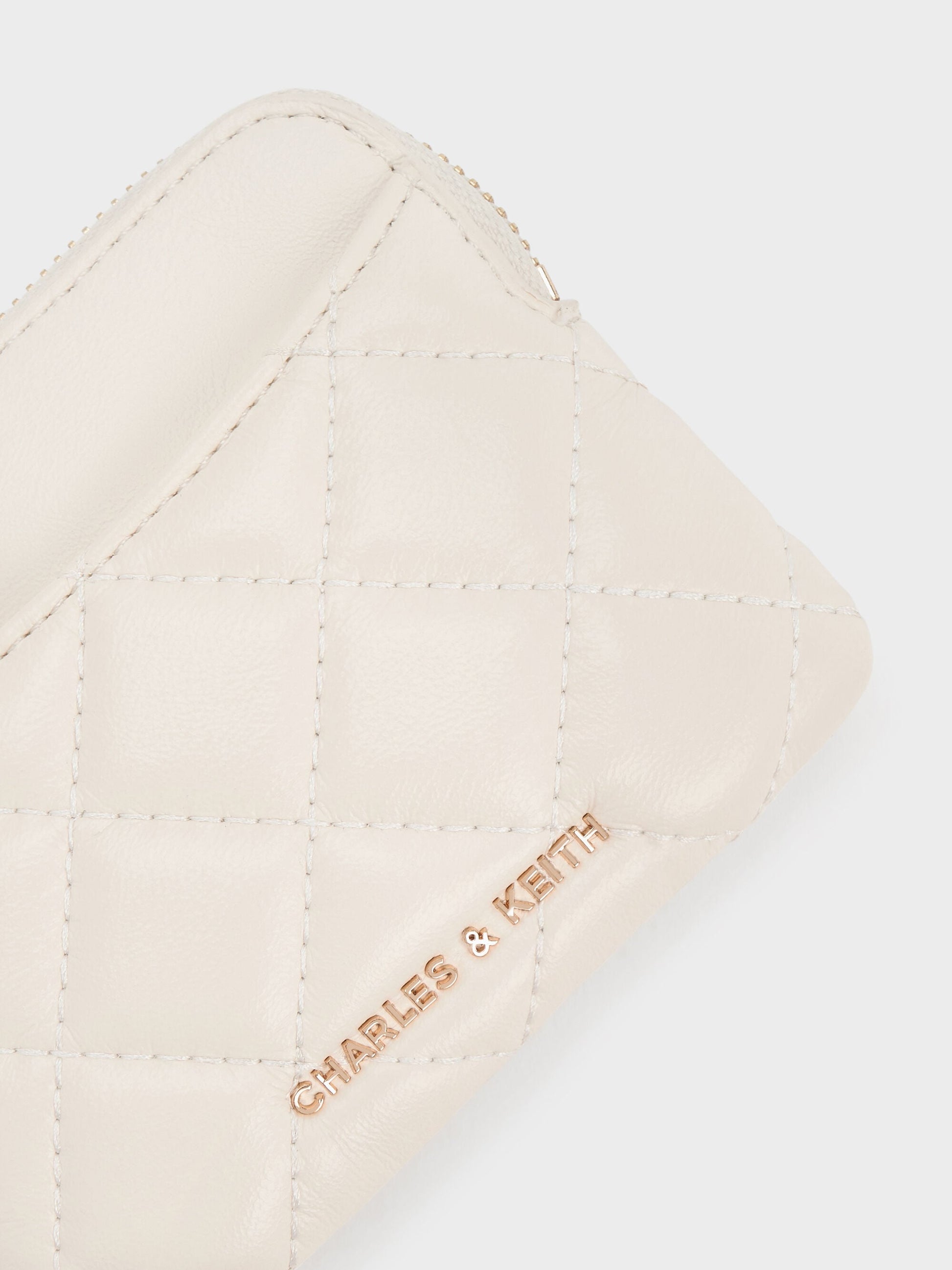 Alva Quilted Top-Zip Card Holder - Cream | CHARLES & KEITH