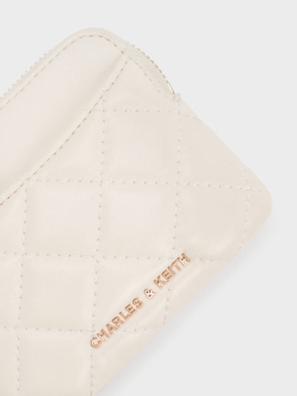 Alva Quilted Top-Zip Card Holder - Cream | CHARLES & KEITH
