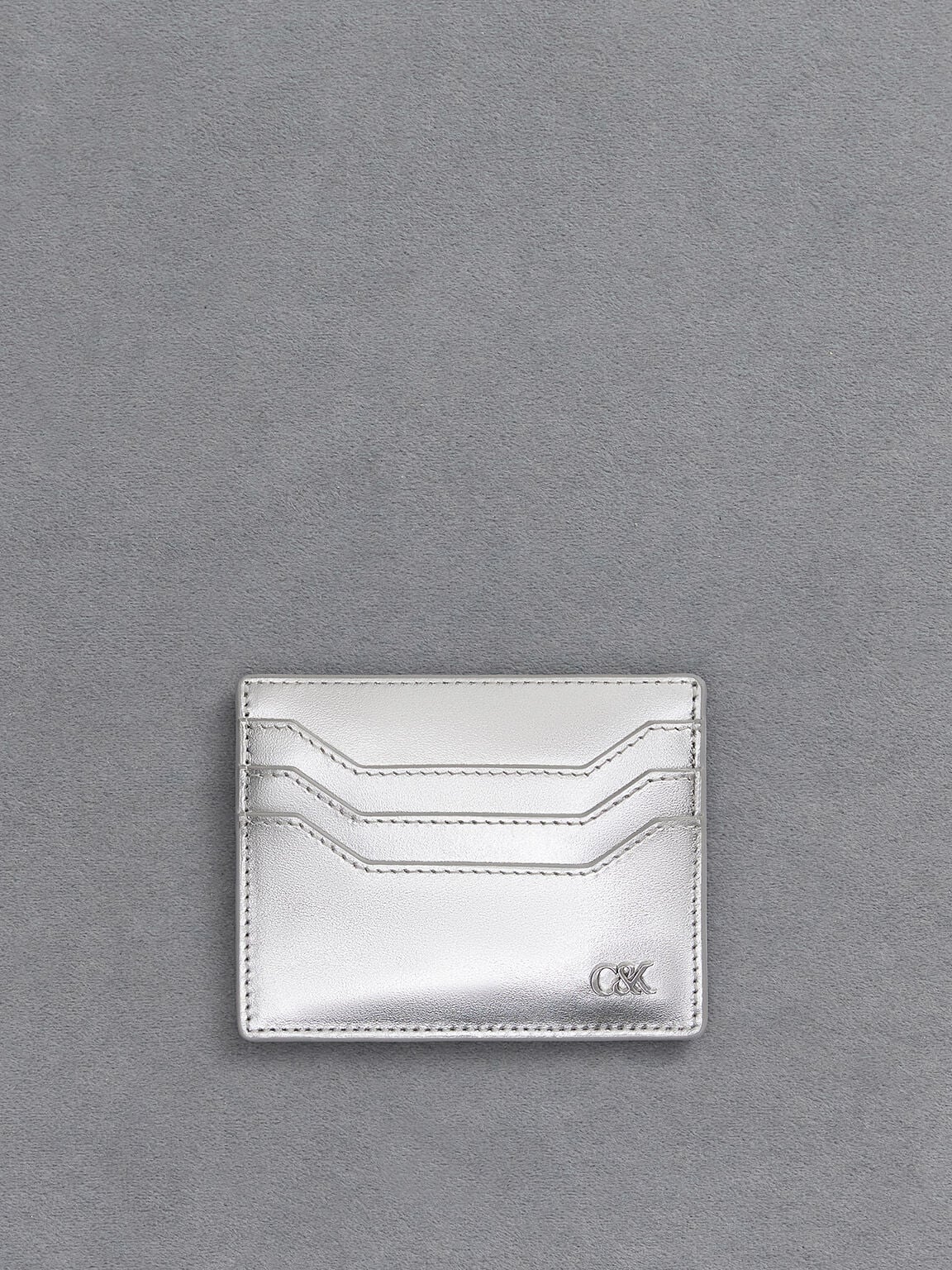 Carli Metallic Leather Multi-Slot Card Holder - Silver | CHARLES & KEITH