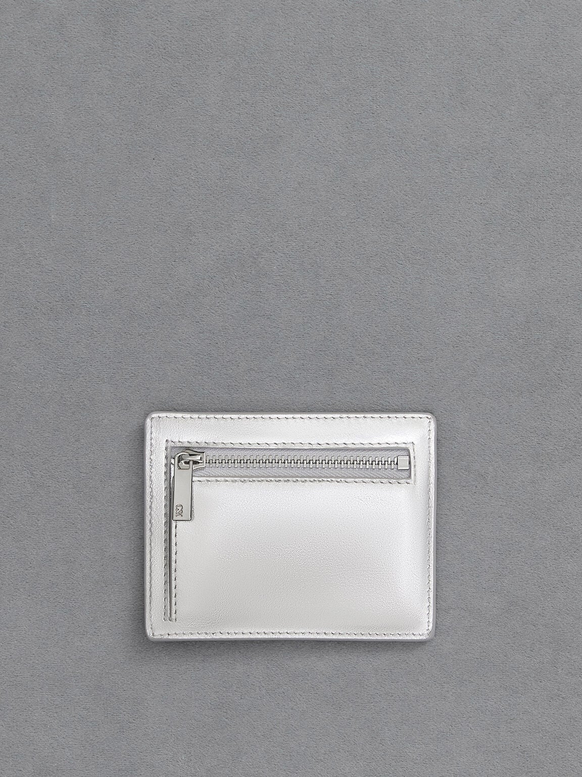 Carli Metallic Leather Multi-Slot Card Holder - Silver | CHARLES & KEITH