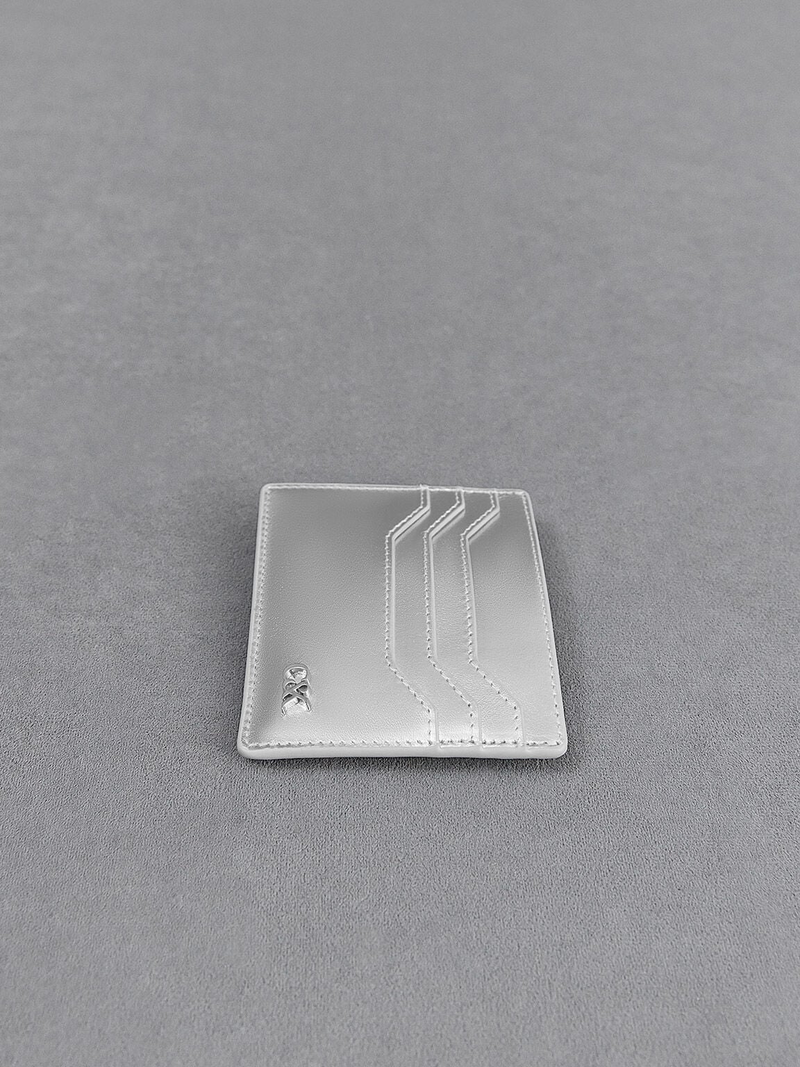 Carli Metallic Leather Multi-Slot Card Holder - Silver | CHARLES & KEITH