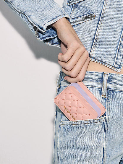 Cleo Two-Tone Quilted Card Holder - Pink | CHARLES & KEITH