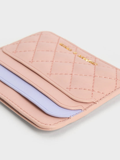 Cleo Two-Tone Quilted Card Holder - Pink | CHARLES & KEITH