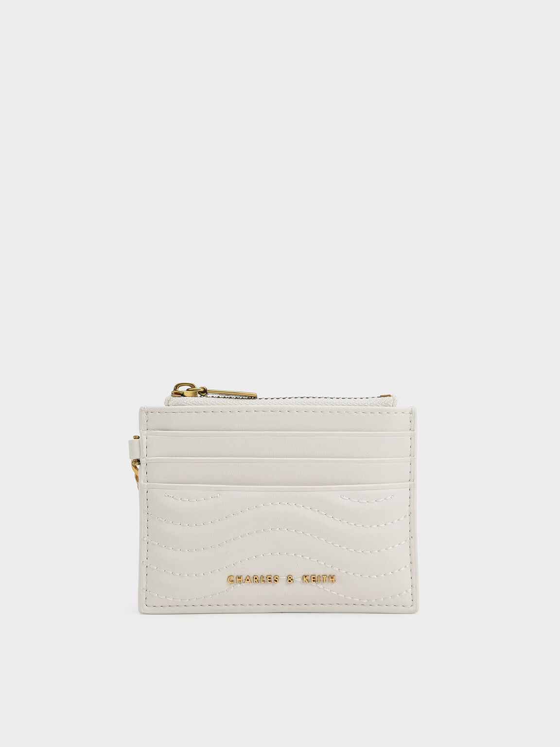 Aubrielle Wavy-Stitch Card Holder - Cream | CHARLES & KEITH