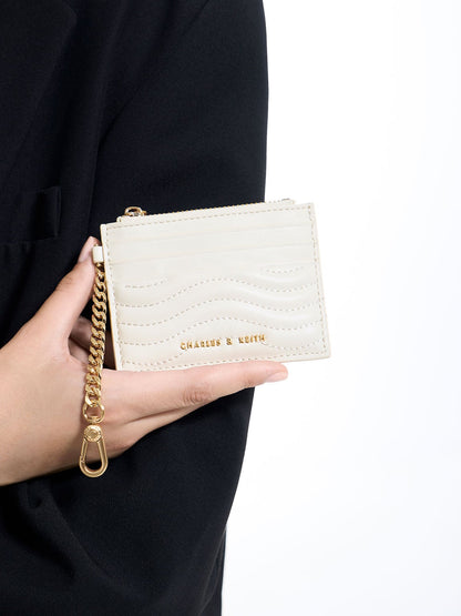 Aubrielle Wavy-Stitch Card Holder - Cream | CHARLES & KEITH