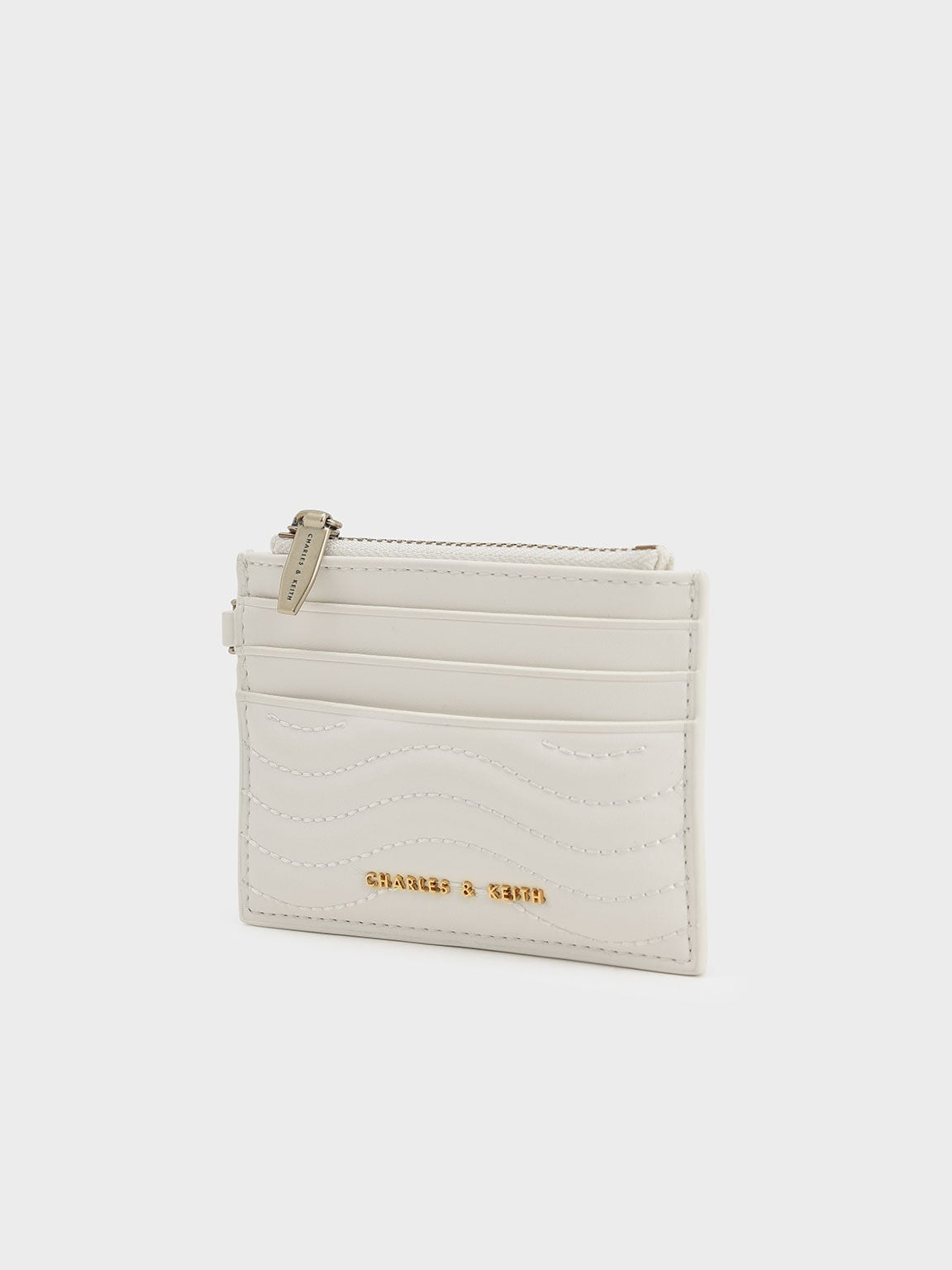 Aubrielle Wavy-Stitch Card Holder - Cream | CHARLES & KEITH