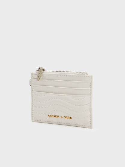 Aubrielle Wavy-Stitch Card Holder - Cream | CHARLES & KEITH
