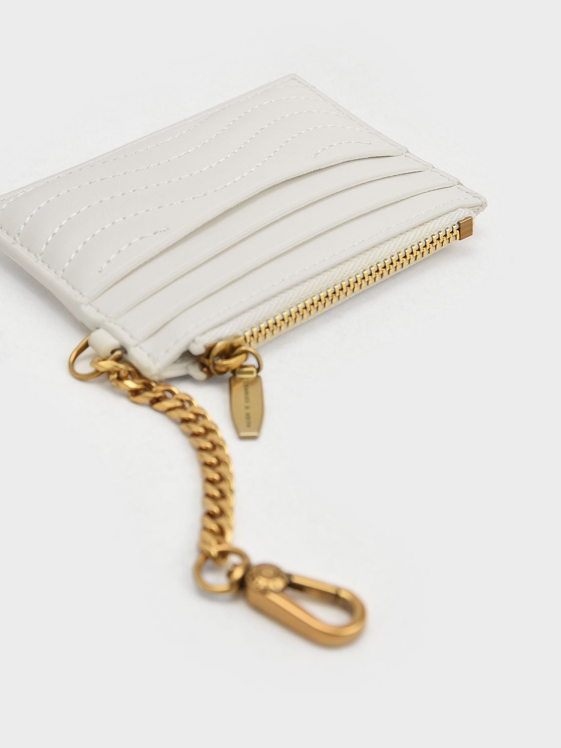 Aubrielle Wavy-Stitch Card Holder - Cream | CHARLES & KEITH