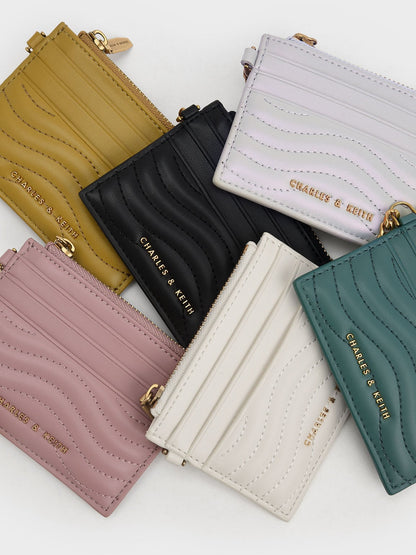 Aubrielle Wavy-Stitch Card Holder - Cream | CHARLES & KEITH