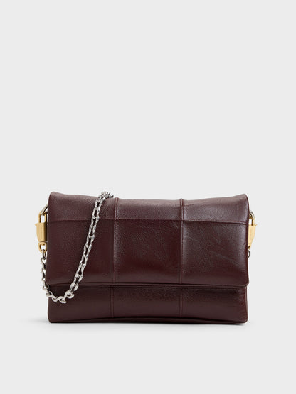 Delfina Quilted Wallet On Chain - Wineberry Red | CHARLES & KEITH